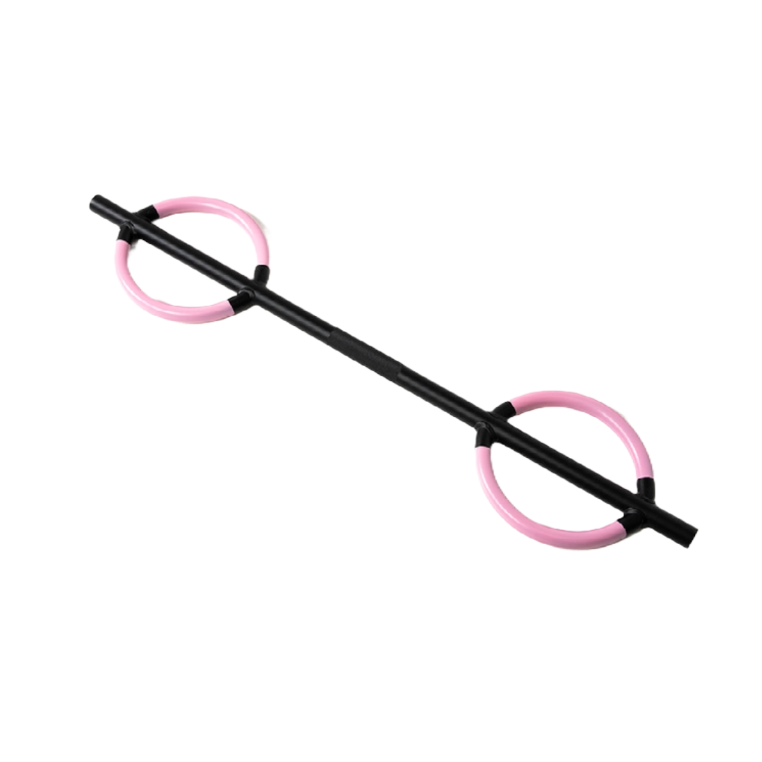 Image of the 4kg, pink dual-handled butterfly barbell on a white background.